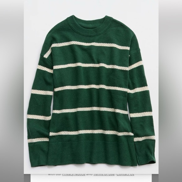 Aerie Softest Luxe Crew Sweater Green Striped - Picture 4 of 10